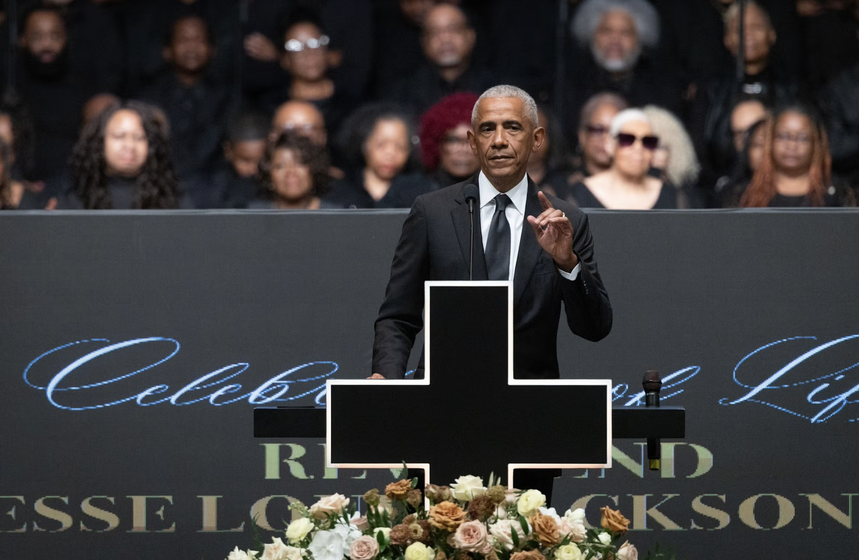 Obama takes swipe at Trump during memorial service for Jesse Jackson